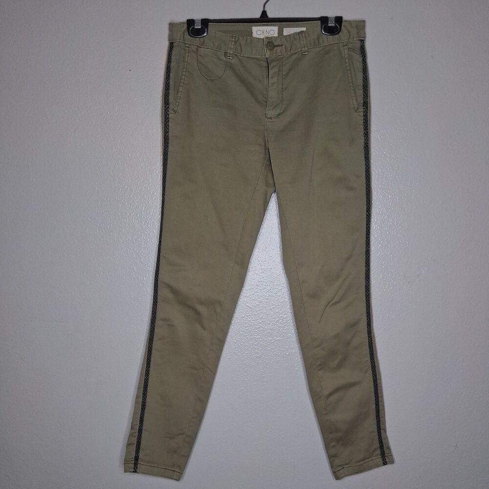 Chino by Anthropologie Chino Pants Relaxed Size 26 Green Side Stripe Trim